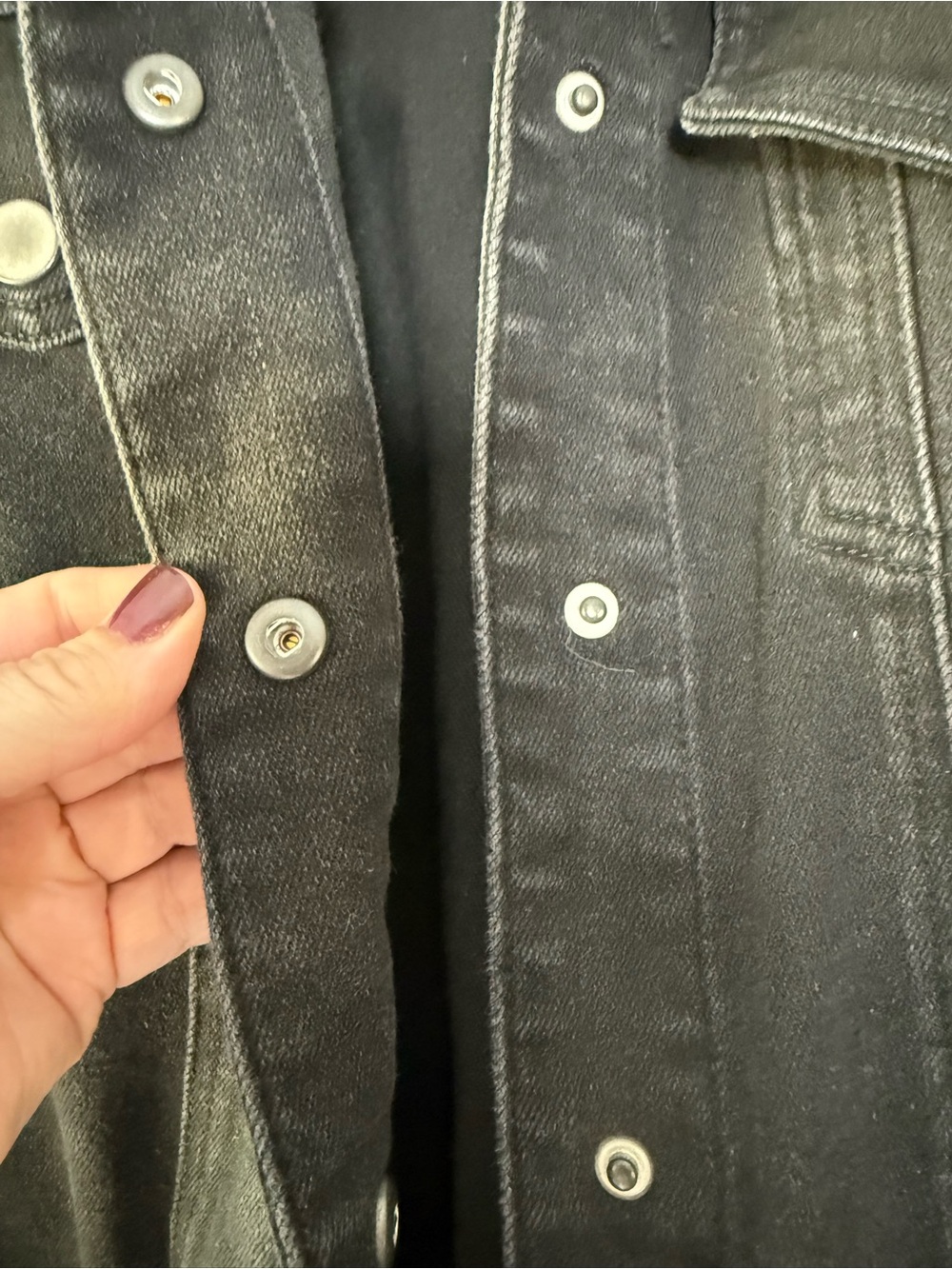 Universal Standard Black Denim Chore Jacket Minimalist Chic Longline Snap Sides - Picture 9 of 12